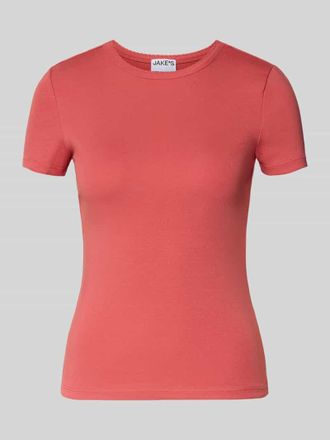 Jake*s Casual T-Shirt mit Feinripp und Rundhalsausschnitt in Koralle, Gr&ouml;&szlig;e XXL