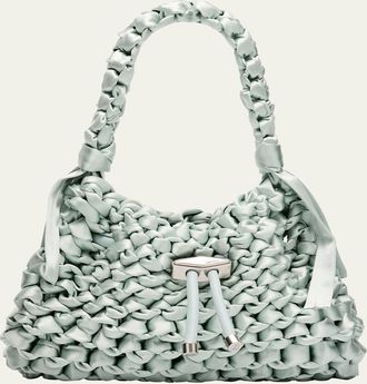 Jimmy Choo London Cinch Small Woven Satin Top-Handle Bag