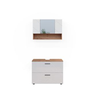 Vicco Conjunto De Muebles De Ba&ntilde;o Irma, Blanco Brillo Intenso/roble Dorado, 2 Partes, Armario Bajo 80 Cm