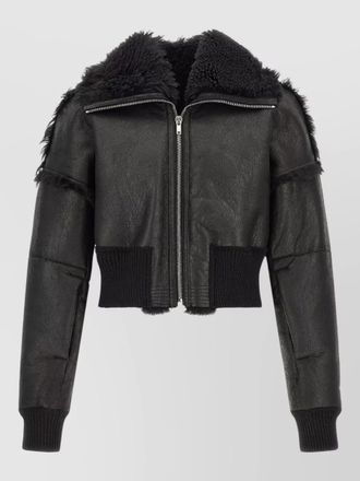 Rick Owens cropped shearling collar bomber coat