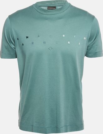 Emporio Armani Blue Logo Embroidered Jersey T-Shirt