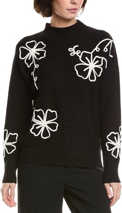 T Tahari Floral Embroidered Sweater