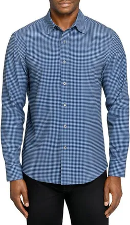 W.R.K Slim Fit Faded Check Performance Button-Up Shirt in Navy at Nordstrom, Size Xx-Large