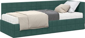 vidaXL Estructura De Cama Esquina Con Colch&oacute;n 2 Uds. Verde Oscuro Vidaxl