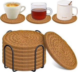OEM Juego De 8 Posavasos (incluye Soporte Para Guardarlos), Juego De Posavasos De Algod&oacute;n Tejido De Estilo Minimalista, Di&aacute;metro 11 Cm
