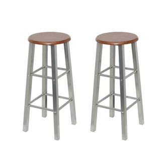 vidaXL Vidaxl - Taburetes De Cocina 2 Unidades De Acero Con Asiento Mdf