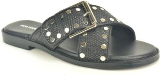 Noa Harmon Schoenen, Dames, Zwart, 41 EU, Zwart Raffia Kruis Muil + studskes