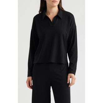 Eileen Fisher Boxy Henley Jersey Top in Black at Nordstrom, Size Xx-Small