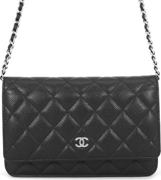 Chanel Black Grained Calfskin Chain/Shoulder Wallet (Pre-Owned)