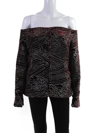 Sandra Mansour Womens Cloud Glittered Velvet Jacket Burgundy