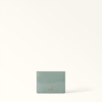 Furla Camelia Compact Wallet S Winter Sky Blue Varnished Ares Textured Leather Woman