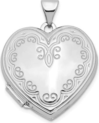Diamond2Deal 14k White Gold Scroll Design Heart Locket Pendant