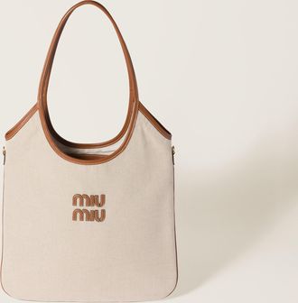 Miu Miu Ivy Canvas And Leather Bag, Woman, Beige/brandy