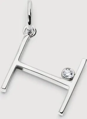 Monica Vinader Sterling Silver Solitaire Diamond Initial H Pendant Lab Grown Diamond