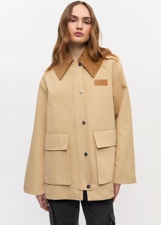 Ganni Camel Twill Midi Jacket in Pale Khaki Size Small/Medium Polyester Womens