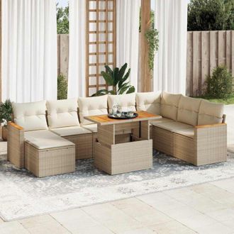 vidaXL Set Sof&aacute;s Jard&iacute;n Y Cojines 9 Pzas Rat&aacute;n Sint&eacute;tico Acacia Beige Vidaxl
