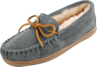 Minnetonka Sheepskin Hardsole Moc Womens Slip On Slippers 8 B(M) US Grey