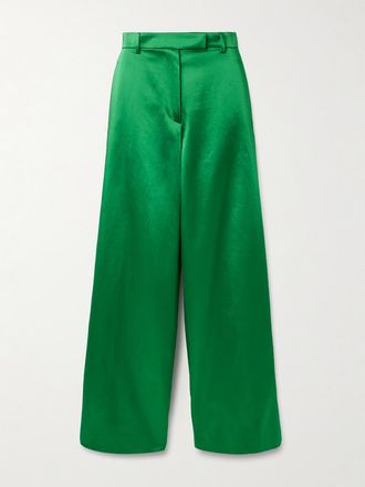 Dries Van Noten Pantaloni A Gamba Dritta In Raso Di Misto Cotone - Verde