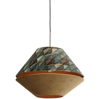 QAZQA Modern Pendant Lamp Bronze with Double Velvet Shade Leaf Design and Beige - Combi 1