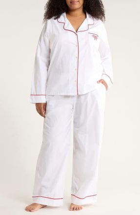 Nordstrom Classic Cotton Pajamas in White- Red Bow at Nordstrom, Size 3X