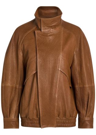 Nour Hammour Ariste Panelled Grained Leather Bomber Jacket - Brown - XL (UK16 / XL)
