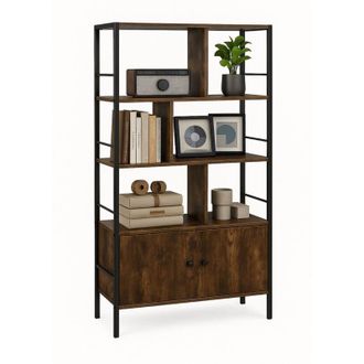 Relaxdays Relaxdays bookshelf, HWD: 154.5 x 74 x 30 cm, 3 open shelves, unit with lower cabinet, industrial, dark brown/black