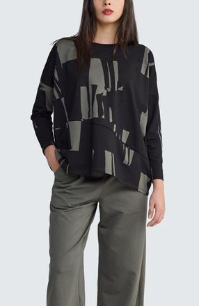 Luukaa D'Celli Marilla Printed Pocket Tunic in Khaki Black at Nordstrom, Size X-Large