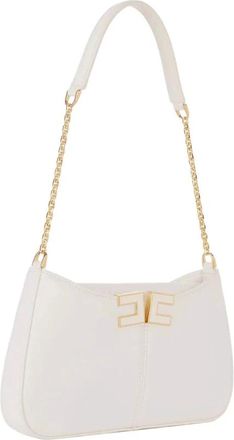 Elisabetta Franchi Shoulder Bags, female, White, Size: ONE SIZE Logo Chain Shoulder Bag