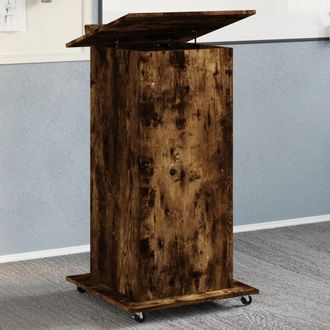 Berkfield Home Lectern with Wheels & Drawer Smoked Oak 55x55x107 cm Engineered Wood in Brown | Size: 55 x 55 x 107 cm