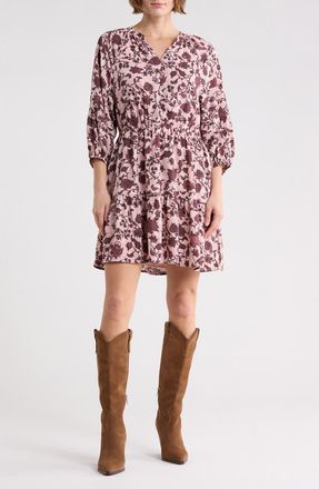 Melrose and Market Puff Sleeve Dress in Pink- Navy Paisley Floral at Nordstrom Rack, Size Xx-Small