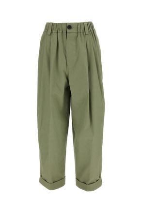 Marni Green Balloon Canvas Cotton-Blend Wide-Leg Pants