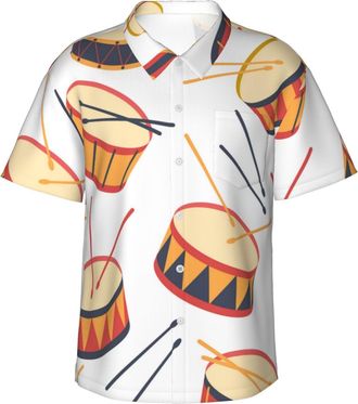 AOOEDM Mens Hawaiian Shirts Drums and Drum Sticks Pattern Summer Beach Shirt