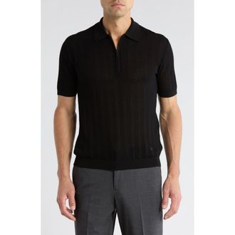 Emporio Armani Textured Quarter Zip Polo in Solid Black at Nordstrom, Size Xx-Large