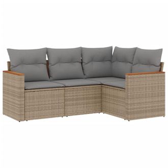 vidaXL Vidaxl - Set Divano Da Giardino 4 Pz Con Cuscini Beige In Polyrattan
