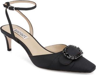 Badgley Mischka Odesza Kitten Heel Ankle Strap Pump in Black Crepe at Nordstrom, Size 6.5