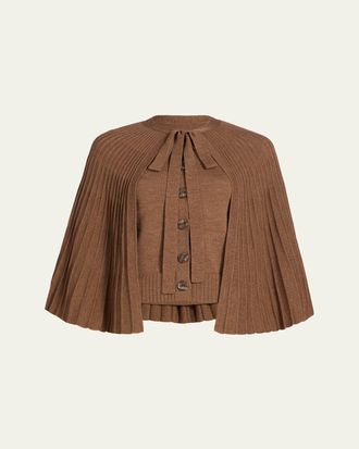 Oscar De La Renta Pleated Wool Cape Cardigan