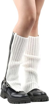 Generic Flight Compression Socks For Women Sock Shop Womens Gothic Punk Ribbed Knitted Leg Side Zip Up Solid Colour Boot Socks Student Knee High Foot Cover Me