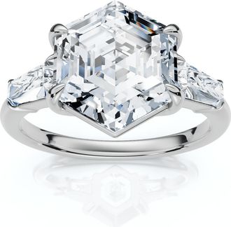 Pompeii3 Certified 3 1/2Ct Hexagon Diamond Engagement Ring 14k Gold or Platinum Lab Grown