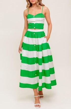 Flying Tomato Striped Crop Top & Maxi Skirt Set in White/Green at Nordstrom Rack, Size Large