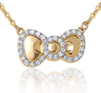 Hello Kitty White Sapphire Bow Necklace, 925 PLT 18 in Gold at Nordstrom
