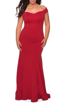 La Femme Off the Shoulder Plus Size Jersey Dress in Red at Nordstrom, Size 18W