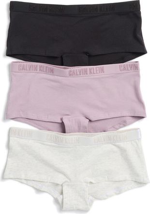 Calvin Klein Monochrome Boyshorts - 3-Pack in Purple/Black/Snow at Nordstrom Rack, Size Medium