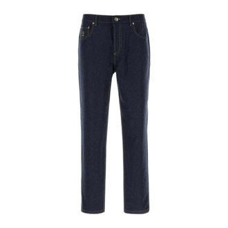 Brunello Cucinelli Solomeo Crest Embroidered Trousers - male - Brunello Cucinelli - Straight Fit Jeans - Blue - L - Jeans