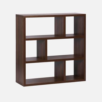 Sweeek 3-tier Asymmetrical Bookshelf With 6 Compartments in Walnut