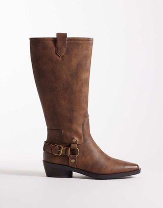 Glamorous Stivali stile western marroni al ginocchio-Marrone