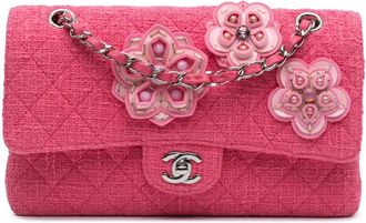 Chanel Borsa a spalla Flower Double Flap media in tweed 2016-2017 - Rosa