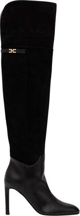 Elisabetta Franchi Over-knee laarzen - Dames - Over de knie laarzen - Zwart - 40 EU - Leer - Schoenen