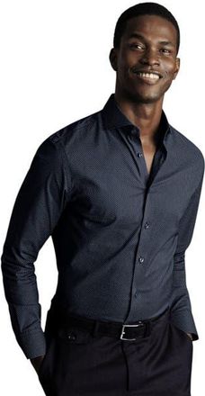 CHARLES TYRWHITT Geo Print Non-Iron Stretch Twill Shirt in Petrol Blue at Nordstrom, Size 16.5 - 35