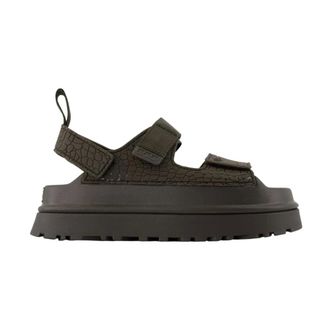UGG Flat Sandals, female, Black, Size: 10 US Goldenglow Embossed Sandals