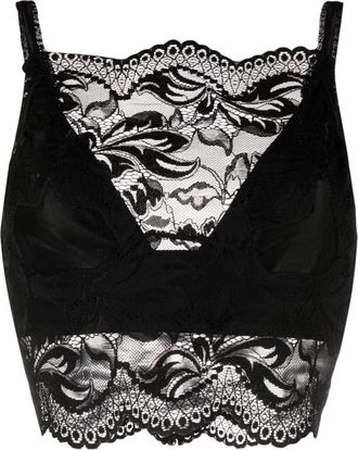 Paco Rabanne lace-detail cropped top - women - Polyester/Spandex/Elastane - 34 - Black